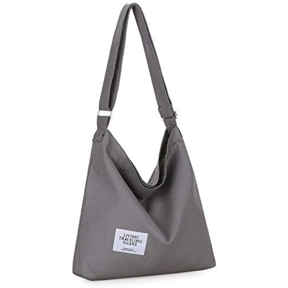 Women's Dark Grey Imported Canvas Retro Large Size Shoulder Crossbody Tote Bag